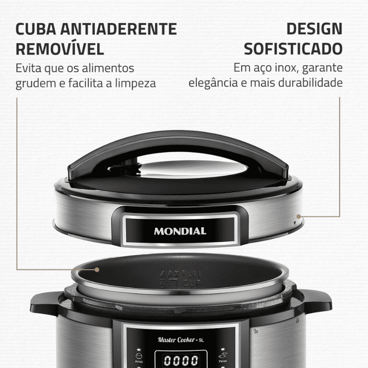 Panela de Pressão Elétrica Digital Mondial Master Cooker 5L, 220V, 900W,Com 14 Funções Pré-Progamadas, PE-38 (Preto)