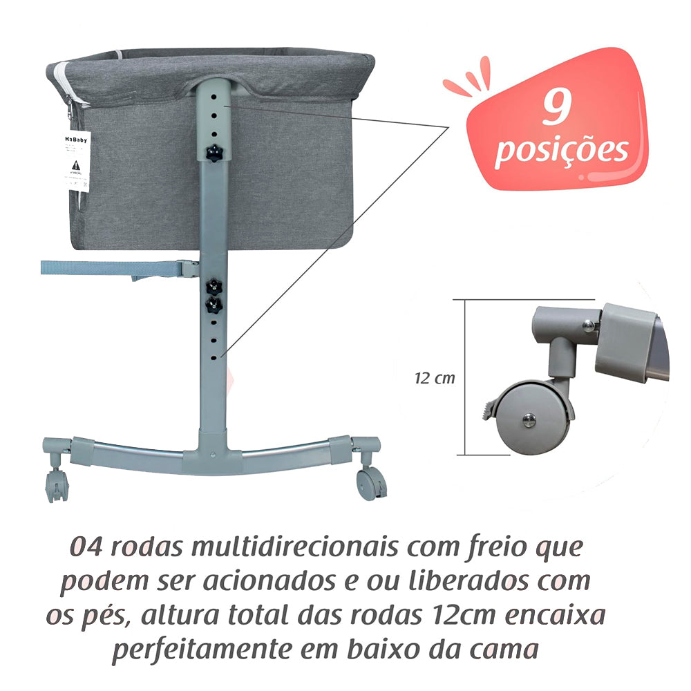 Berço Portátil Moisés Co-bed Cinza Kababy 9 Posições