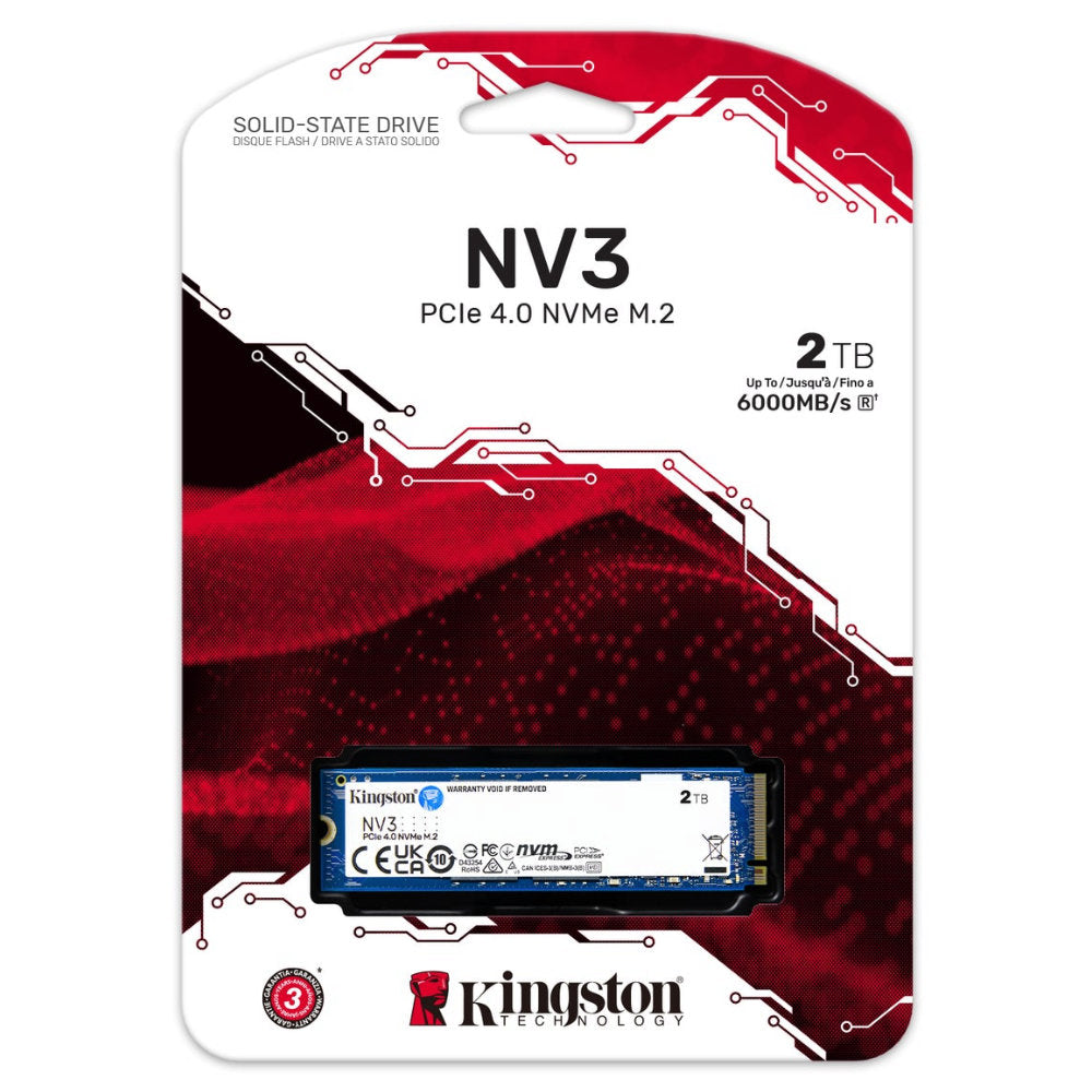 SSD NVMe Kingston 2TB NV3 Gen 4x4 Ultra Rápido Leitura 6000Mb/s Gravação 5000Mb/s SNV3S/2000G