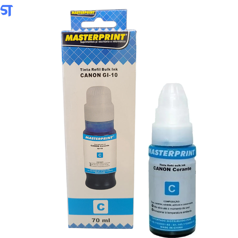 Refil de Tinta Compatível Canon Bulk Ink GI-10 Corante Ciano 70ML MasterPrint