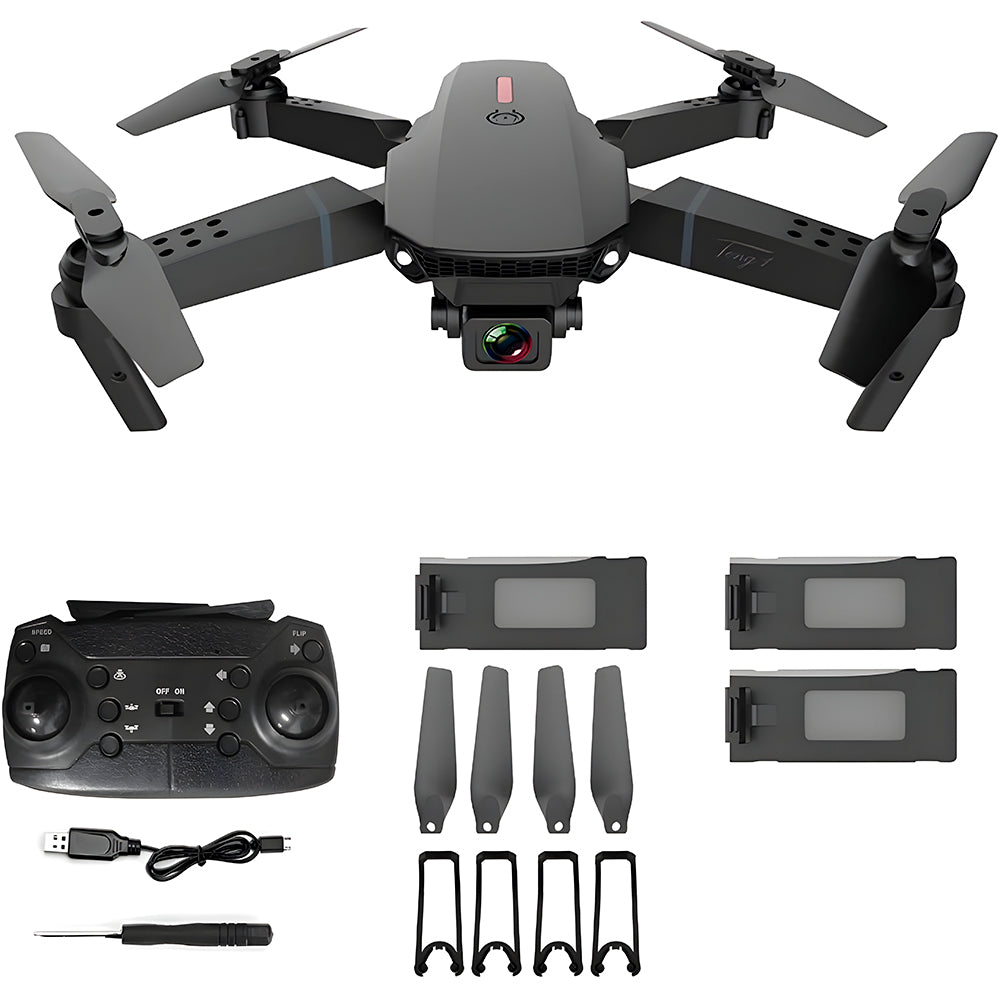 Drone E88 - Pro, Com Câmera 4K, Quadricóptero, FPV, Wi-Fi, UHD, Dobrável - Preto