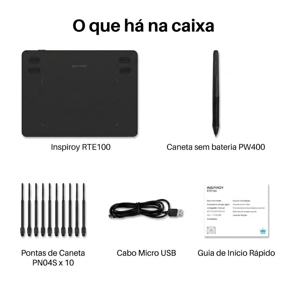 Mesa Digitalizadora Huion Inspiroy 5", com Caneta, 8192 Níveis de Sensibilidade, 4 botões programáveis, USB, Preto - RTE