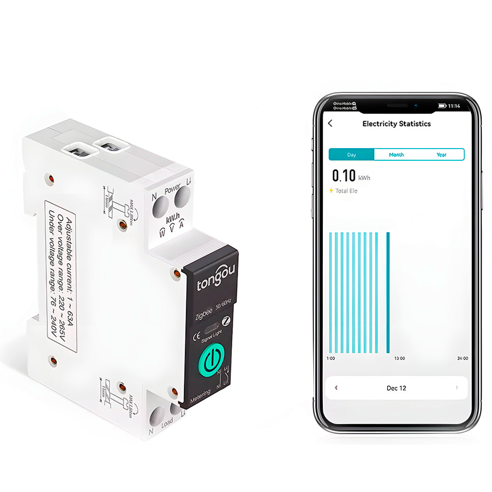 Disjuntor Inteligente 25A, Zigbee 3.0, Compativel Com Google Assistant e Alexa, Com Medição, TO-Q-SY1-JZT