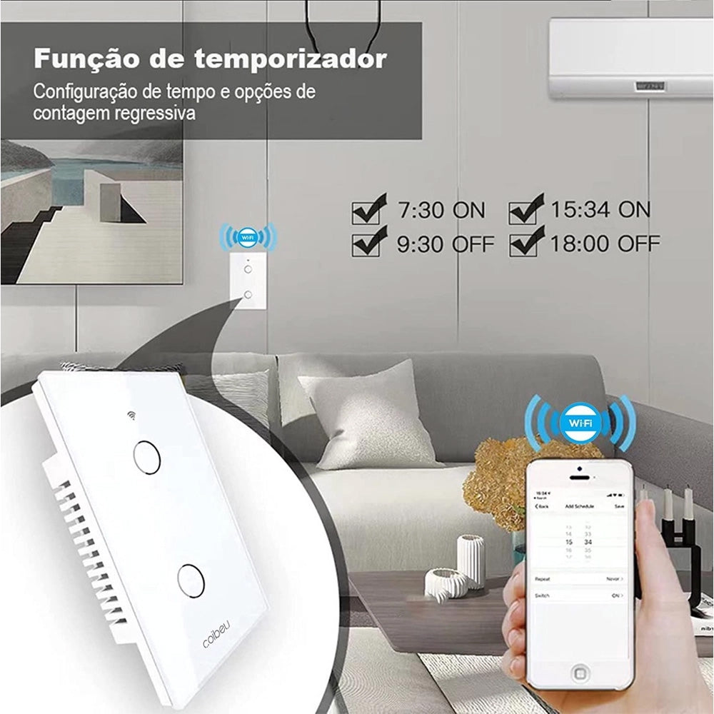Interruptor Wifi Inteligente 2 Botão-touch Compativel Alexa Siri Google - Coibeu MB302