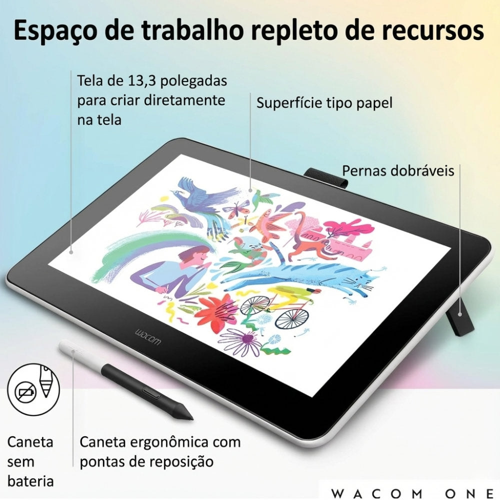 Mesa Digitalizadora Wacom One 13.3" Display Interativo DTC133W0A - Mesa Digitalizadora com Tela 13,3″ Full HD, Caneta 40