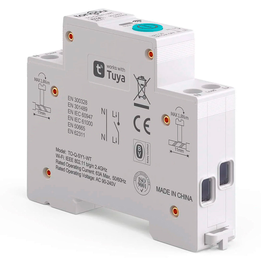 Disjuntor Inteligente Zigbee 40A, Compativel Com Google Assistant e Alexa, Tongou, SY1-JZT, Sem Medição - Branco