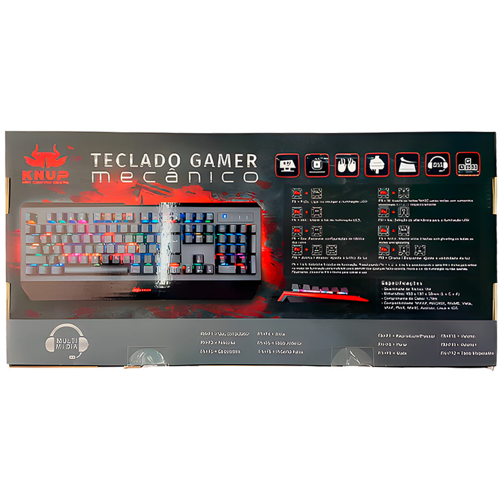 Teclado Gamer Mecânico, Anti-Ghosting, Switch Azul, Com ILuminação LED, KP-TM005, Knup