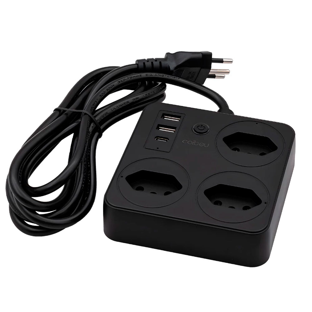 Extensão Inteligente, 3 Tomadas, 2 Entradas USB, 1 Entrada USB-C, Controle Por Voz, Compatível Alexa, Bivolt, Preto