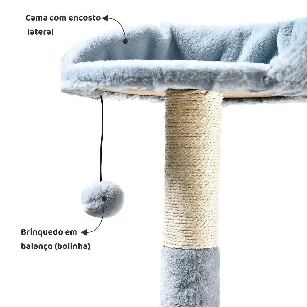 Arranhador De Gato Grande, Luxuoso, Multifuncional Com Casas, Camas, Rede, Poleiros e Brinquedo, Cinza
