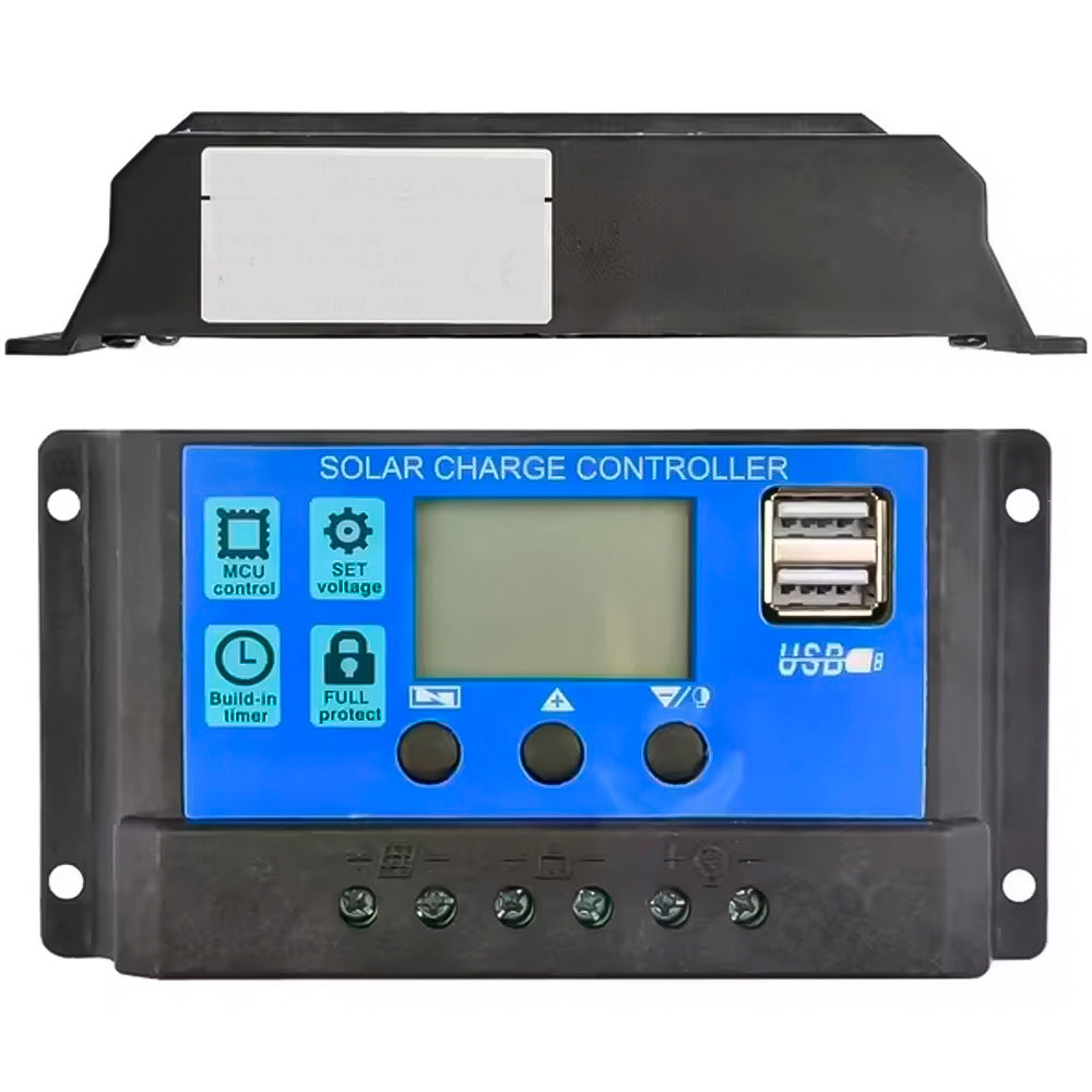 Controlador de Carga Para Painel Solar 60A, Com Duas Entradas USB - Preto