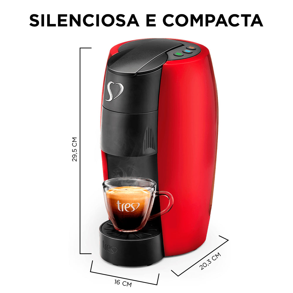 Cafeteira Espresso Três, Passione, 220V, 3 Corações LOV Vermelha