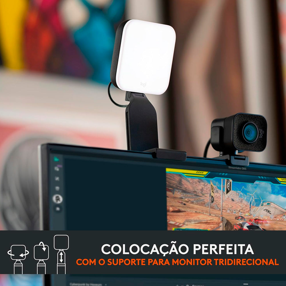 Iluminador LED Premium Logitech G Litra Glow, TrueSoft, Braço Ajustável e Controle por App, e para PC, Preto- 946-000031