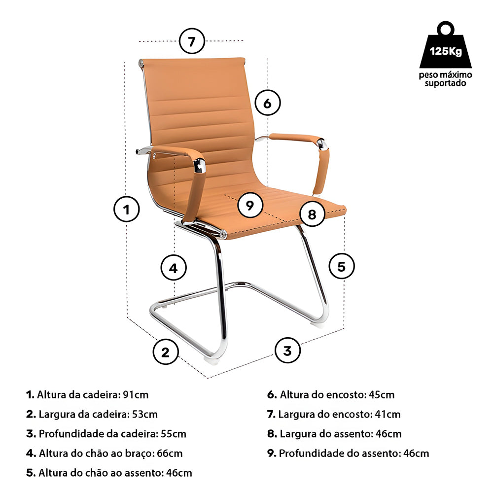 Cadeira de Escritório Moob Boston Executiva Com Base Fixa Esteirinha, Cor Caramelo