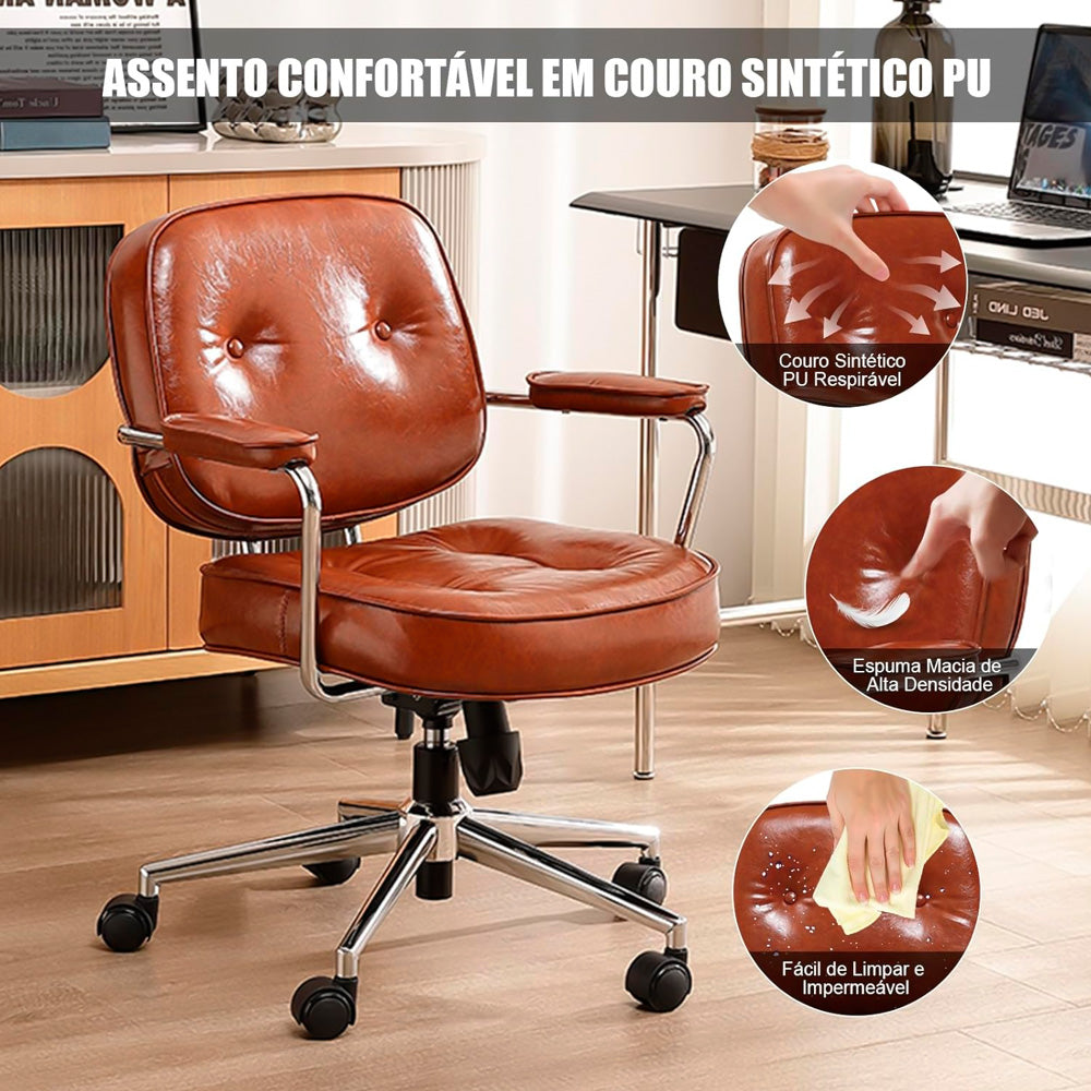 Cadeira Giratória Luxuosa Diretor De Alto Luxo Lazer, Retrô Design Confortável - Marrom