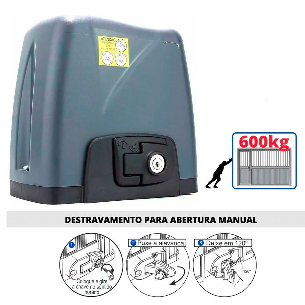 Conjunto Motor De Portão Rossi DZ Nano 36 Turbo Suporta Até 600KG 220V, Com Cremalheiras