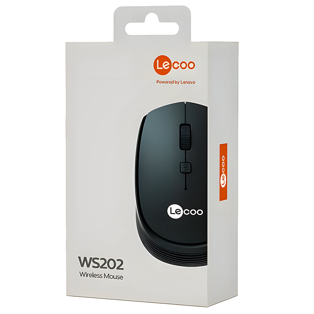 Mouse Sem Fio Lecoo Lenovo, 4 Botões, Controle DPI, Ambidestro, WS202, Preto