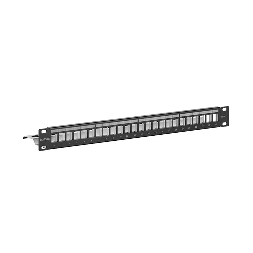 Patch Panel Blindado Descarregado Intelbras, Com 24 Portas, Guia Traseira, PPDB24P