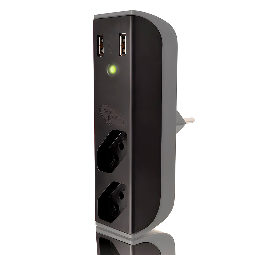 Carregador USB 2.1A, Com Filtro Bem Ligado, 2 Tomada, FL-USB21GBK, Coletek, Preto