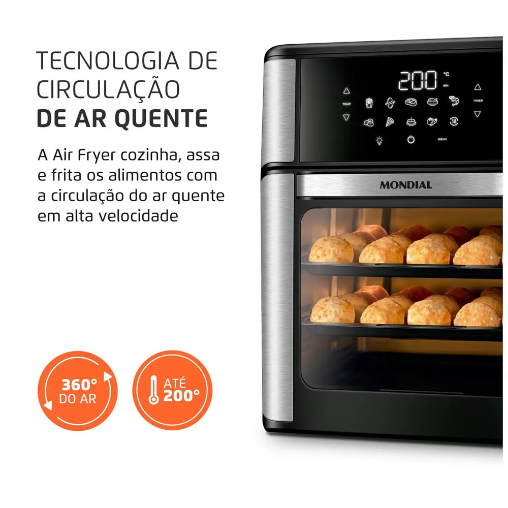 Air Fryer Fritadeira e Forno Elétrica Sem óleo Mondial - AFO-12L-BI Oven Preta 12 Litros