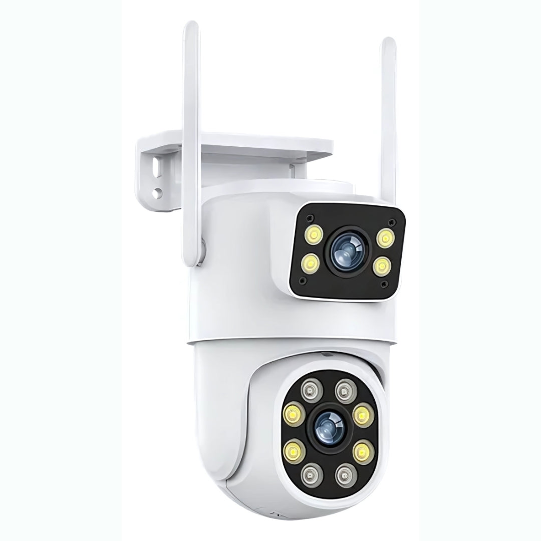 Câmera de Segurança Dupla, Giratória, IP, Wi-Fi, Full HD, 10MP, Tuya, Compatível Alexa e Google, IP66, Branca