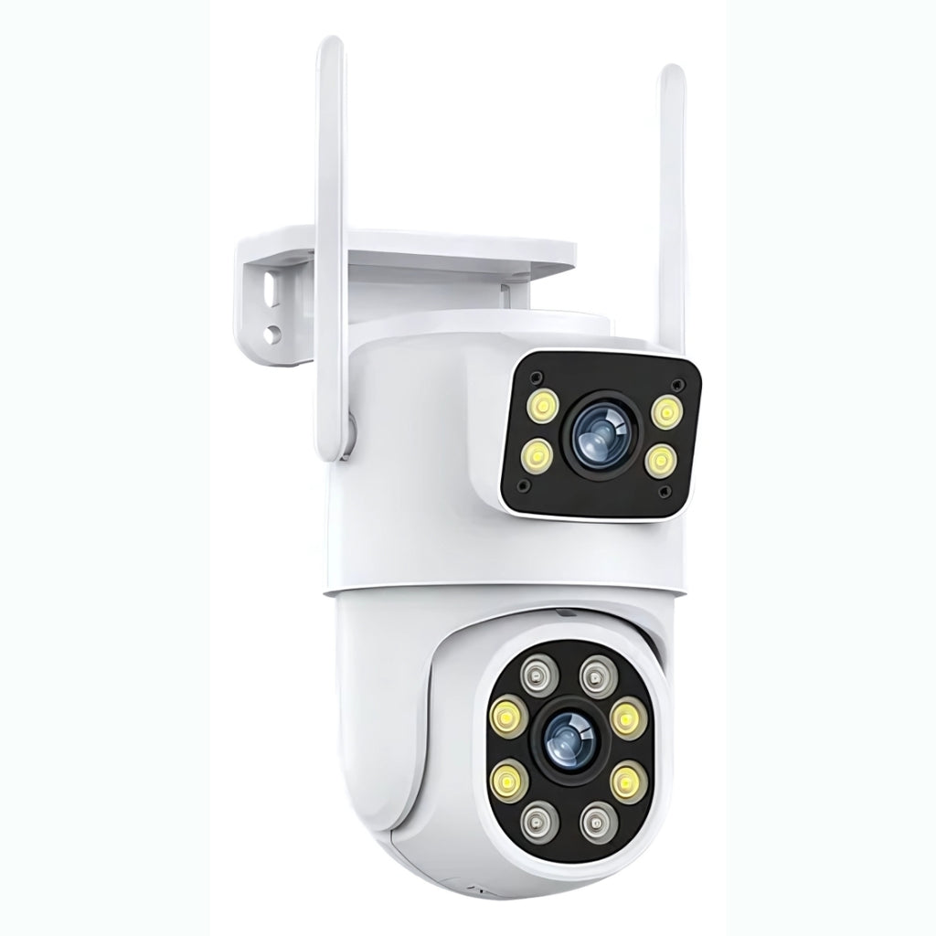 Câmera de Segurança Dupla, Giratória, IP, Wi-Fi, Full HD, 10MP, Tuya, Compatível Alexa e Google, IP66, Branca