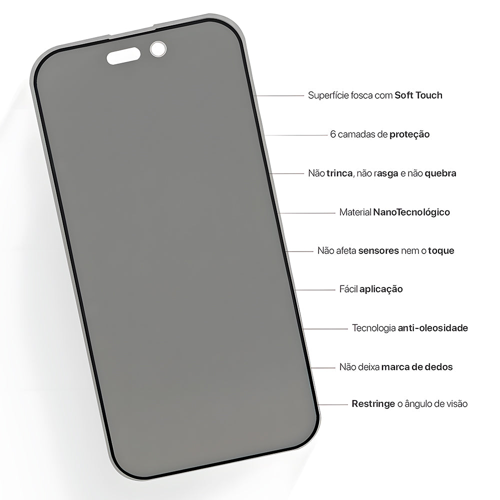 Pelicula Protetora de Tela, Ceramica Fosca, Privativa, Para iPhone 15 Pro Max