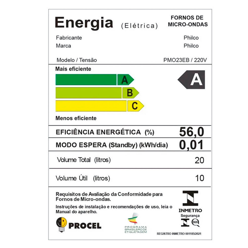 Forno Micro-Ondas Philco PMO23EB 20 L Tirar Odor Branco Espelhado 220V