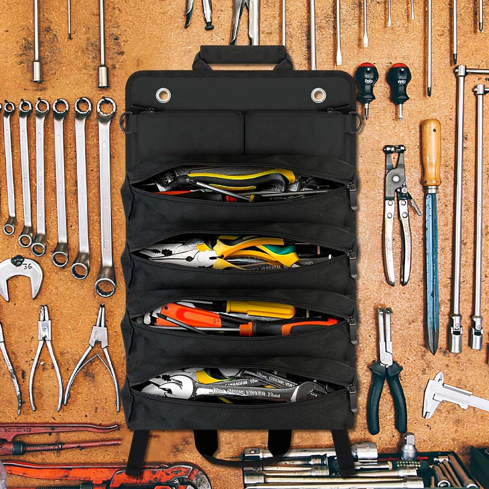 Bolsa de Ferramentas Dobravél, Com Alça Resistente, 5 Bolsos, Super Durável, Drill Bag, Preto