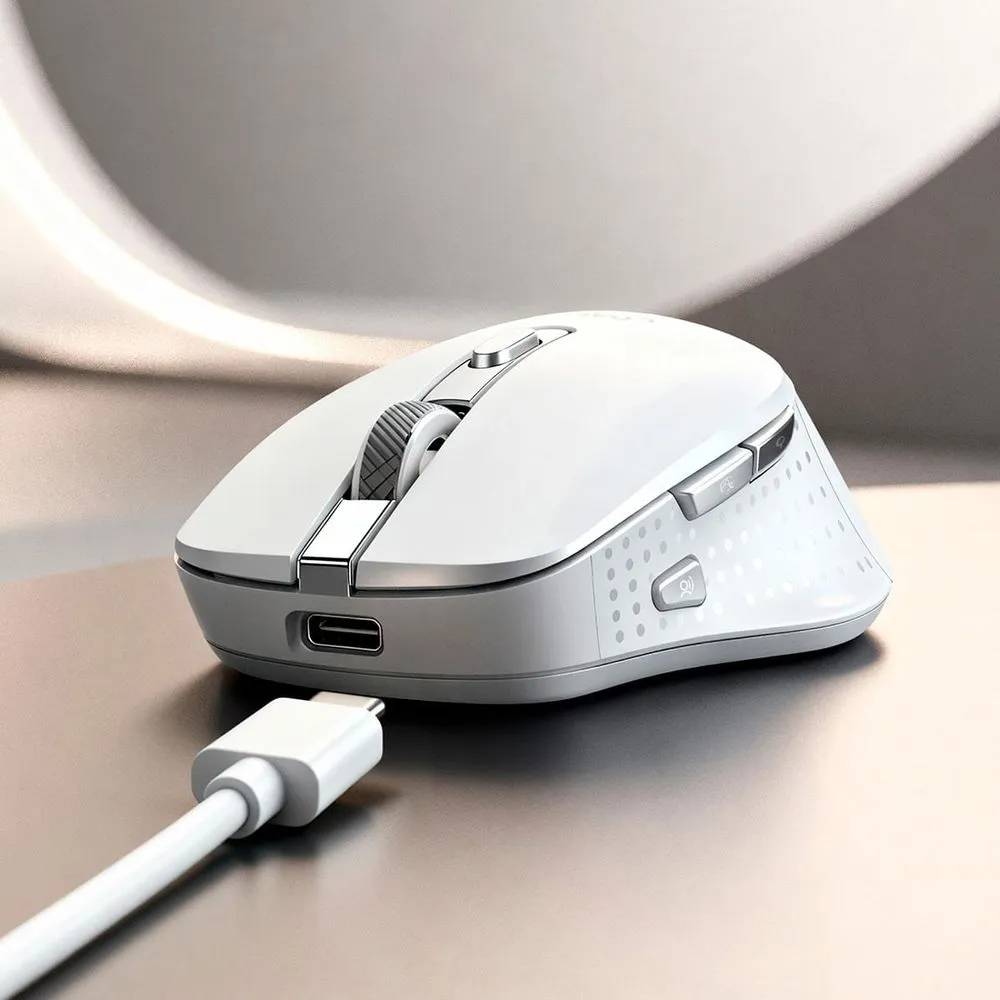 Mouse Sem Fio Bluetooth 5.1 USB, Recarregável Get Silence, 7 botões, 1600DPI, Branco