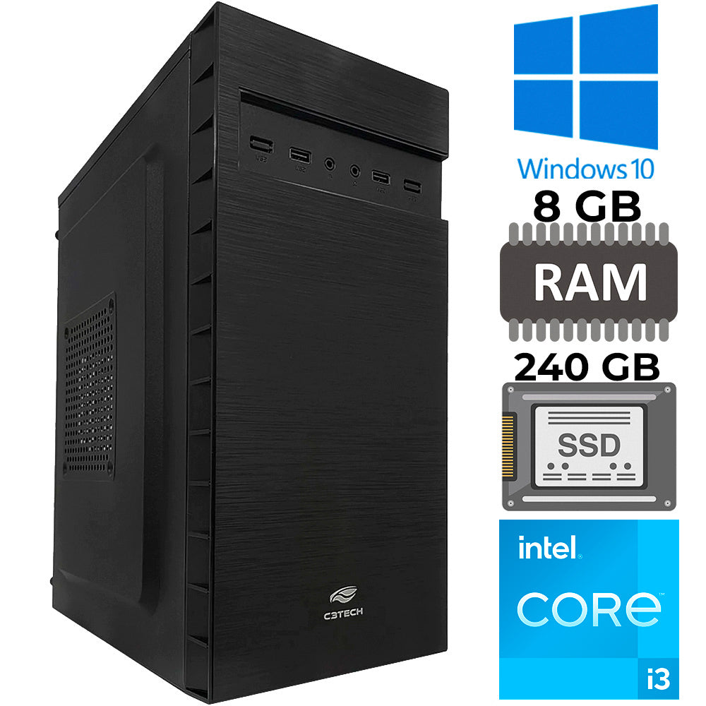 Computador Core i3-2100, Memória RAM 8GB, SSD 240GB, GT-H61 Com Slot M2, Rede Gigabit, MT-32BK, Windows, MousePad Brinde