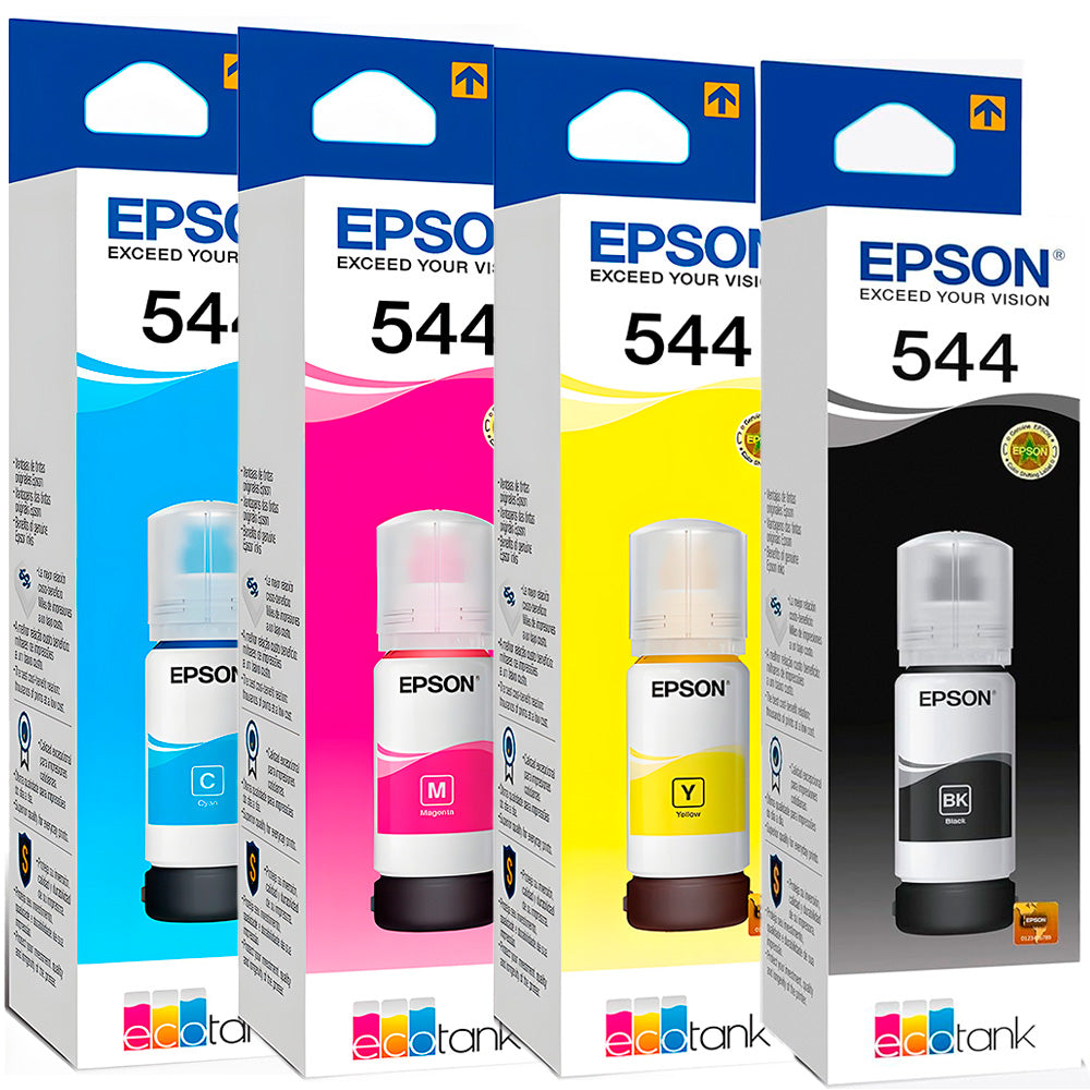 Kit Refil de Tinta 4 Cores Epson 544-Preto/Amarelo/Cyan/Magenta- Original Para L3110/L3150/L3250- ( Caixa com 4 Cores)