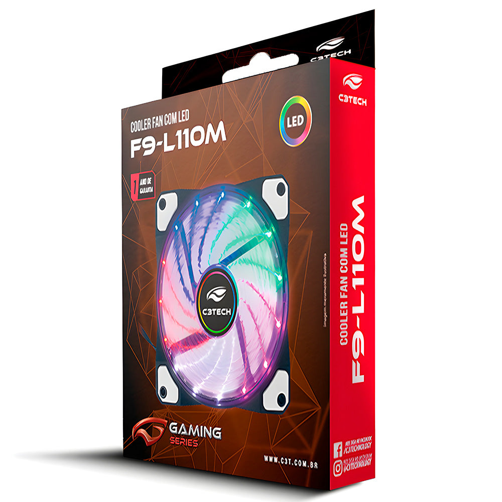 Cooler Fan F9-L110M Multicores Gaming, Com LED 120mm, Molex C3Tech - Preto