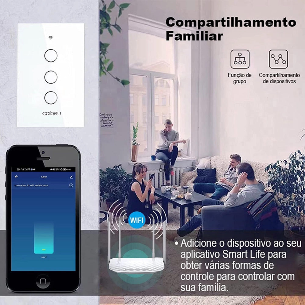 Interruptor Inteligente Wi-Fi Coibeu Touch 3 Teclas Mb303