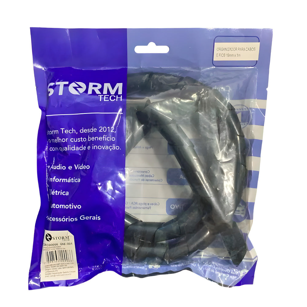 Organizador Espiral Para Cabos E Fios, Diametro 19mm X 1 Metro - Preto