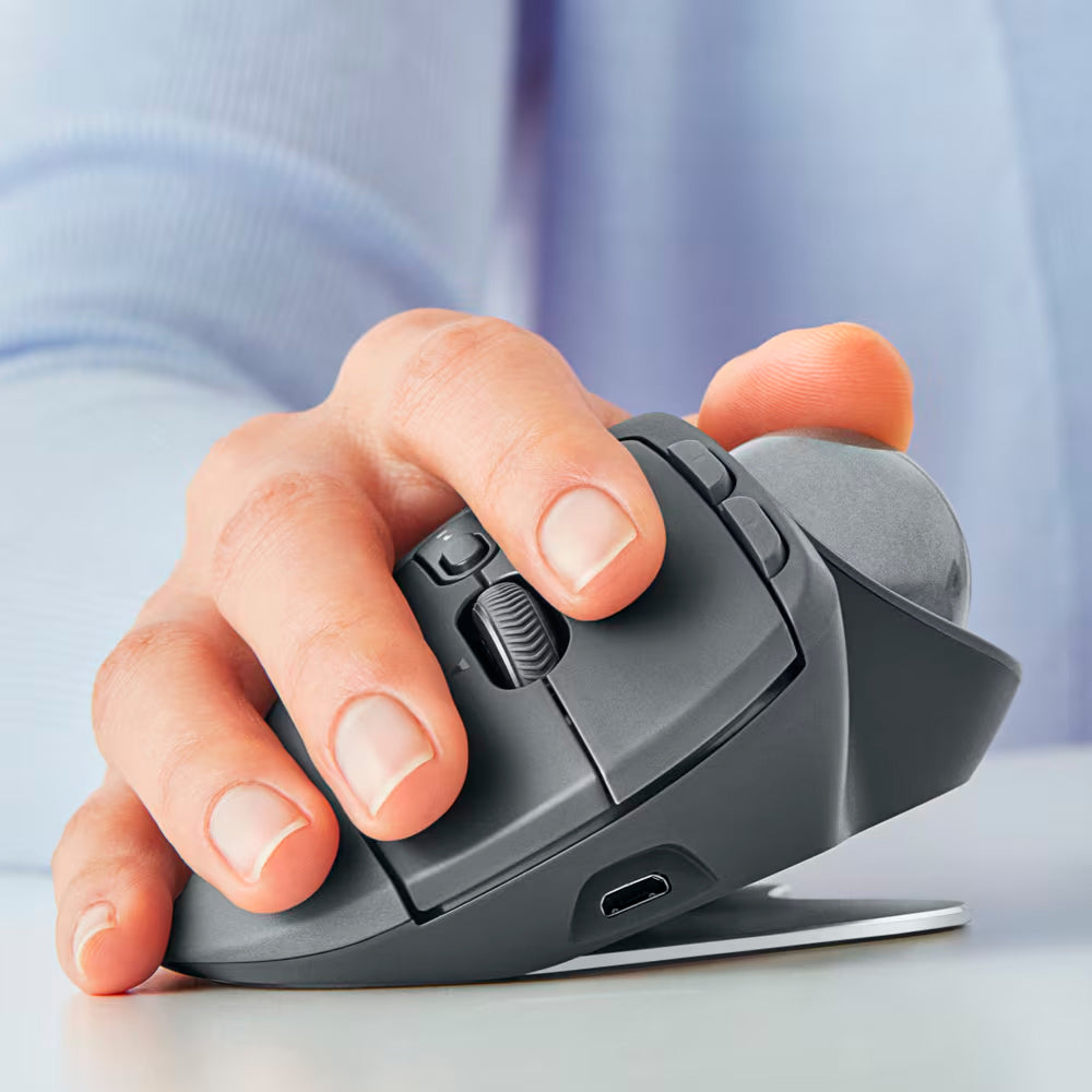 Mouse Ergonômico, Sem Fio, Logitech, MX Ergo Trackball, Conexão Bluetooth/USB Unifying , Recarregável, Preto