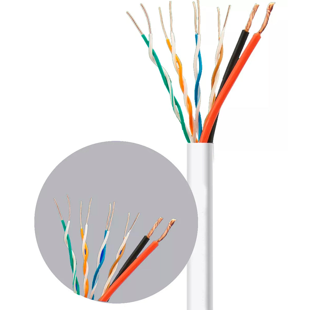 Rolo Cabo de Rede 100 Metros Condutti Com Alimentação Multicameras, 4X24AWG(S) 2X1MM2(F) - Branco