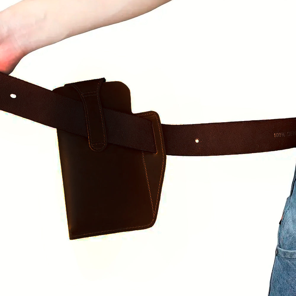 Bolsa De Couro Masculina, Armazenar Celular e Carteira, Suporte Para Chaveiro, Preto