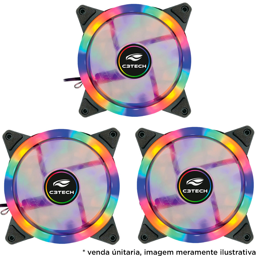 Cooler Fan Gamer, F11-L150M, 1.200 RPM, Multicores, 12cm, C3Tech Gaming, Preto