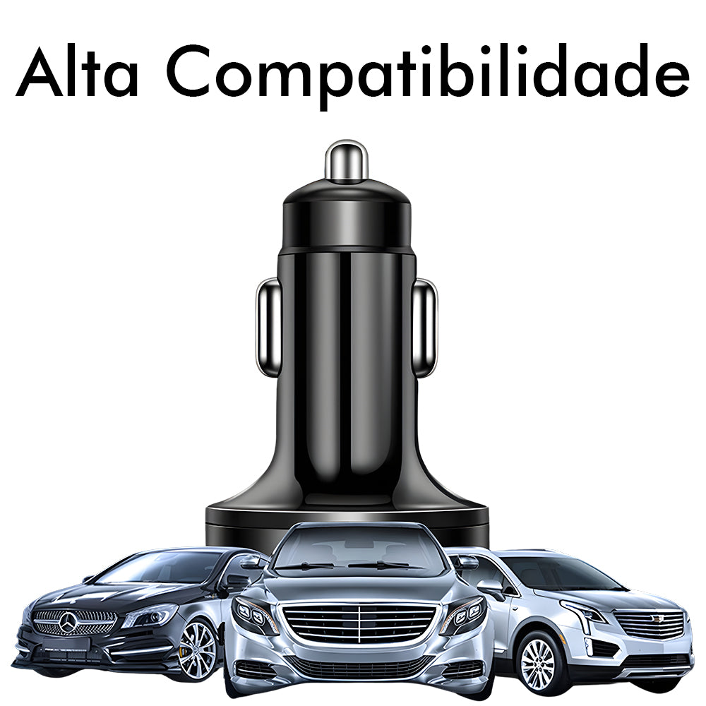 Carregador Veicular Fast Charging Com 4 Portas USB 3.1A, Duas Portas USB-C e Display Digital - Preto