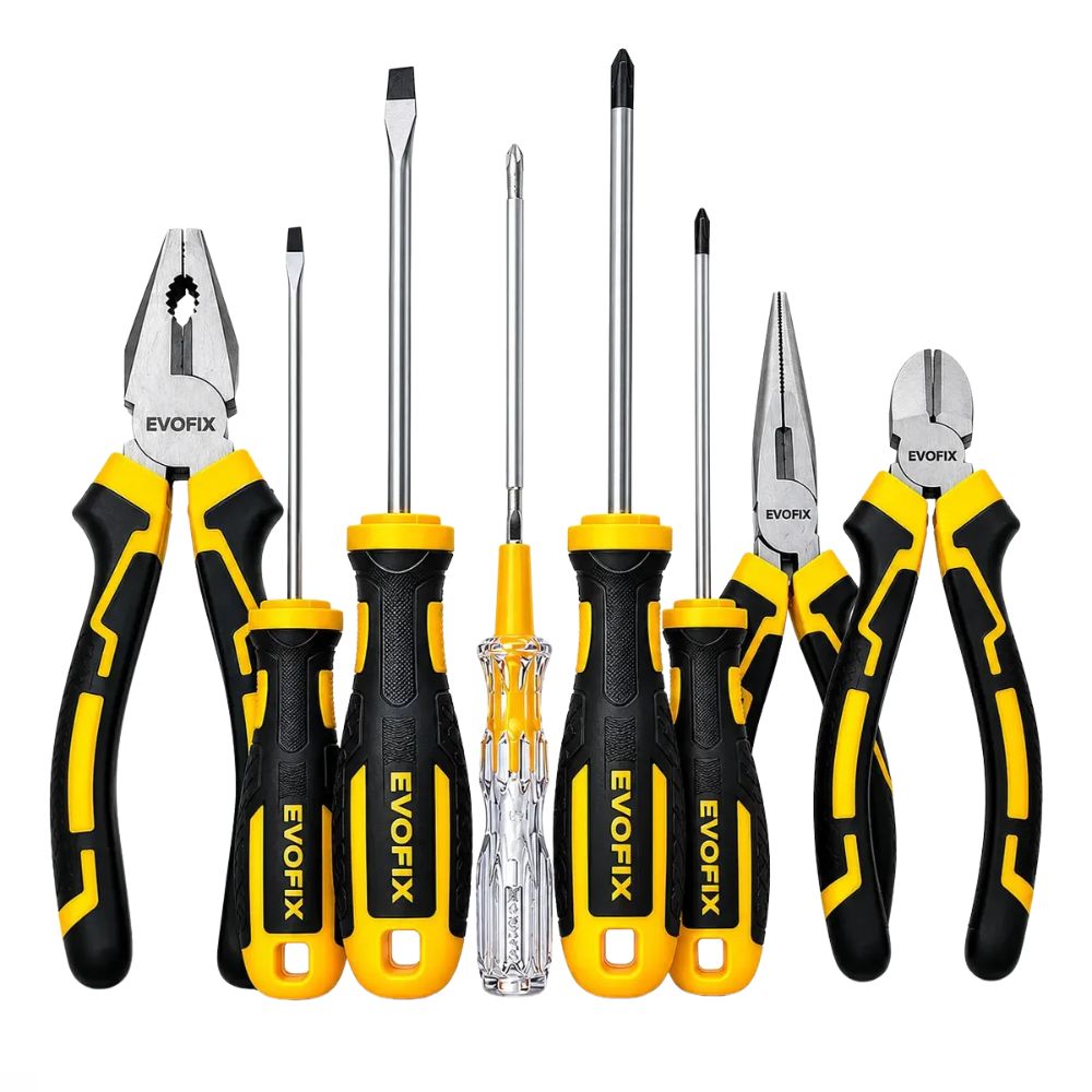 Kit Ferramentas 8 Peças Evofix Alicates Chaves De Fenda e Phillips Testador De Voltagem