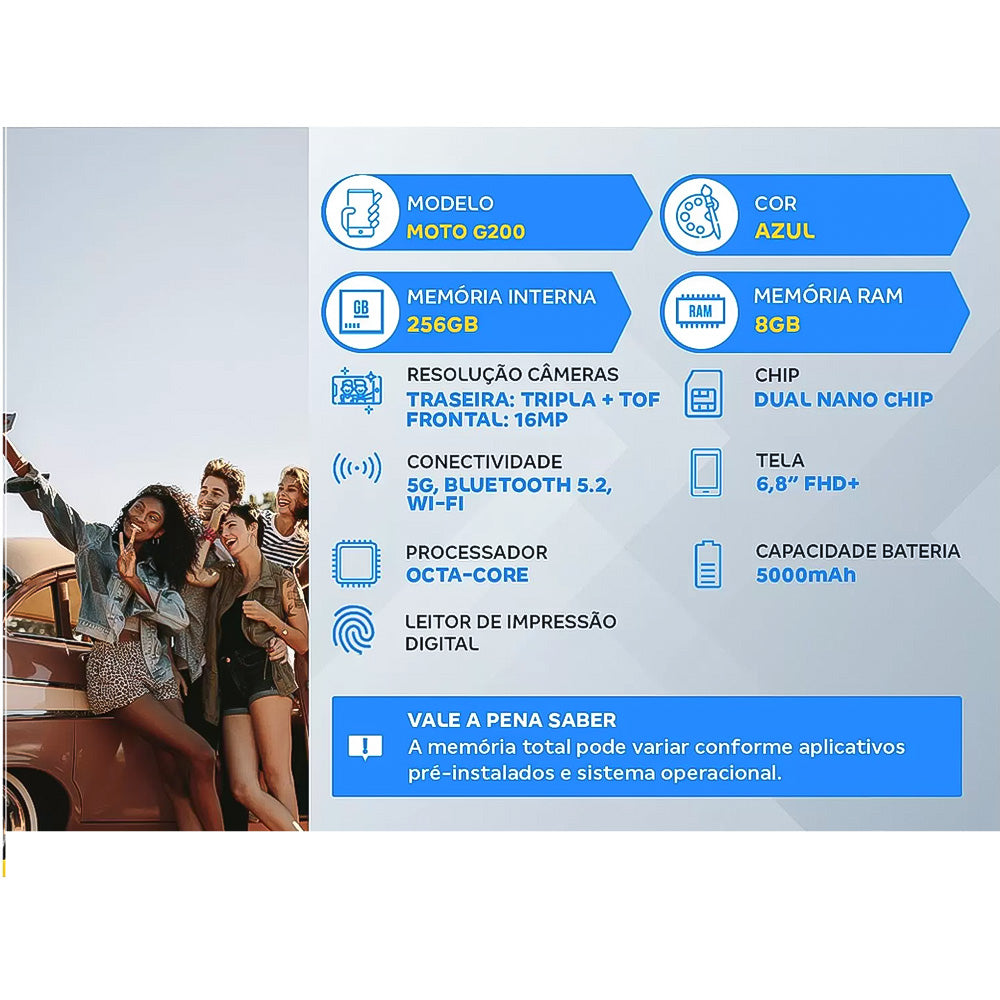 Smartphone Motorola Moto G200 256GB Azul 5G Octa-Core 8GB RAM 6,8” Câm. Tripla + Selfie 16MP USADO