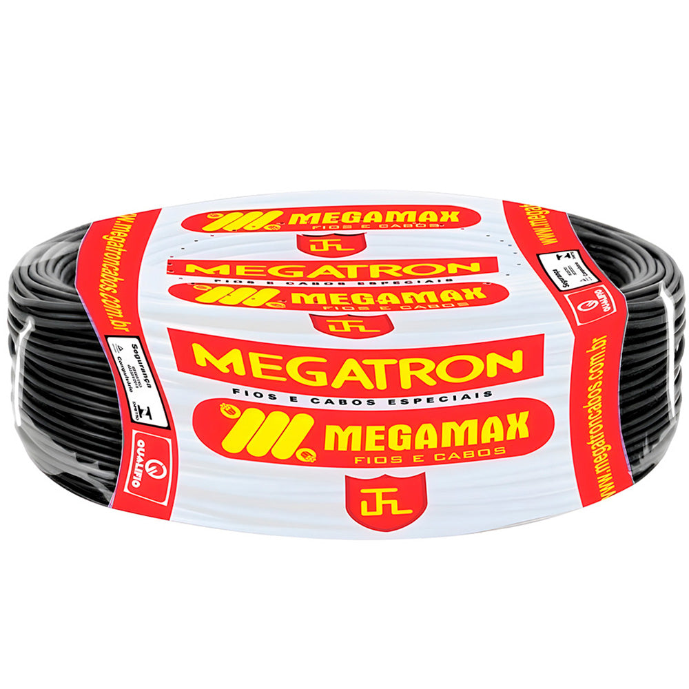 Cabo de Energia Flexível 750 Volts 4,00mm Megatron - 7702 Rolo com 100 Metros - Preto