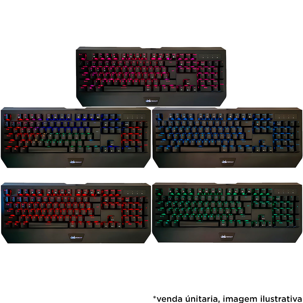 Teclado Gamer Mecânico, Anti-Ghosting, Switch Azul, Com ILuminação LED, KP-TM005, Knup