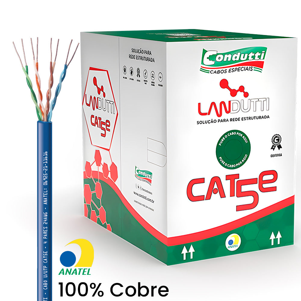 Caixa de Cabo de Rede Landutti UPT Cat5E 100% Cobre, 305 Metros, Condutti, Azul