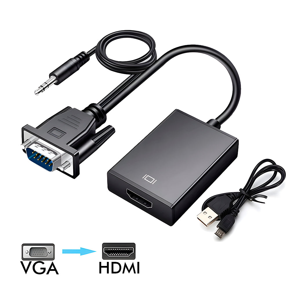 Cabo Conversor VGA Para HDMI Com Áudio e Vídeo 1080P - Preto