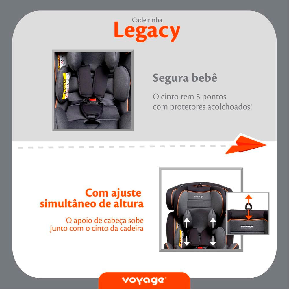 Cadeirinha Legacy Voyage Infantil Para Carro 0-36kg, (Grupos 0+,1,2 e 3) Preta