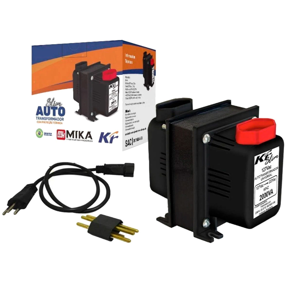 Autotransformador KF Tripolar 2000VA, Slim, Bivolt 110/220V, KF-SLIM-TRF0896, Preto