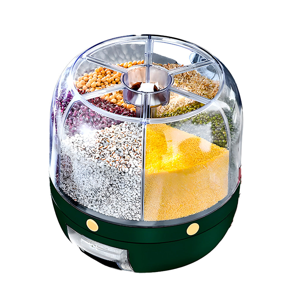 Dispenser De Alimentos E Grãos Giratório 360º, Com 6 Divisões - Verde