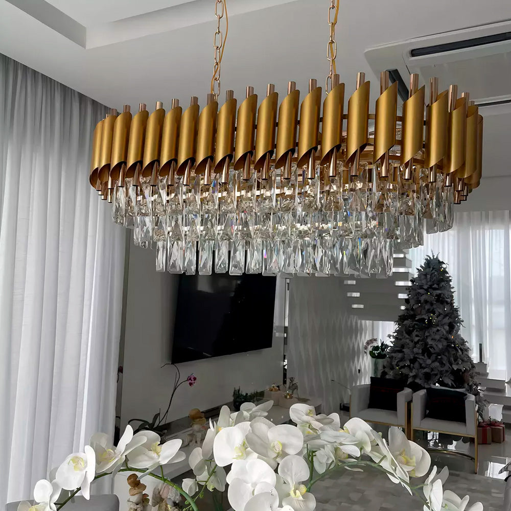 Pendente Lustre LUXVIE LV-1741 - Metal Cristal Dourado Três Cores