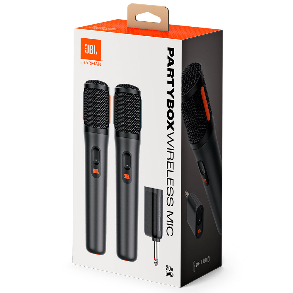 Par de Microfone Sem Fio, JBL PartyBox Wireless Mic, Receptor UHF de Canal Duplo, JBLPBWIRELESSMIC - Preto